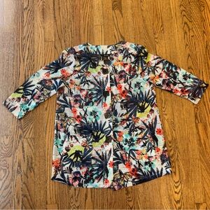 Ali Miles Button Front Jacket Cardigan Women Medium Abstract‎ Floral 3/4 Sleeves